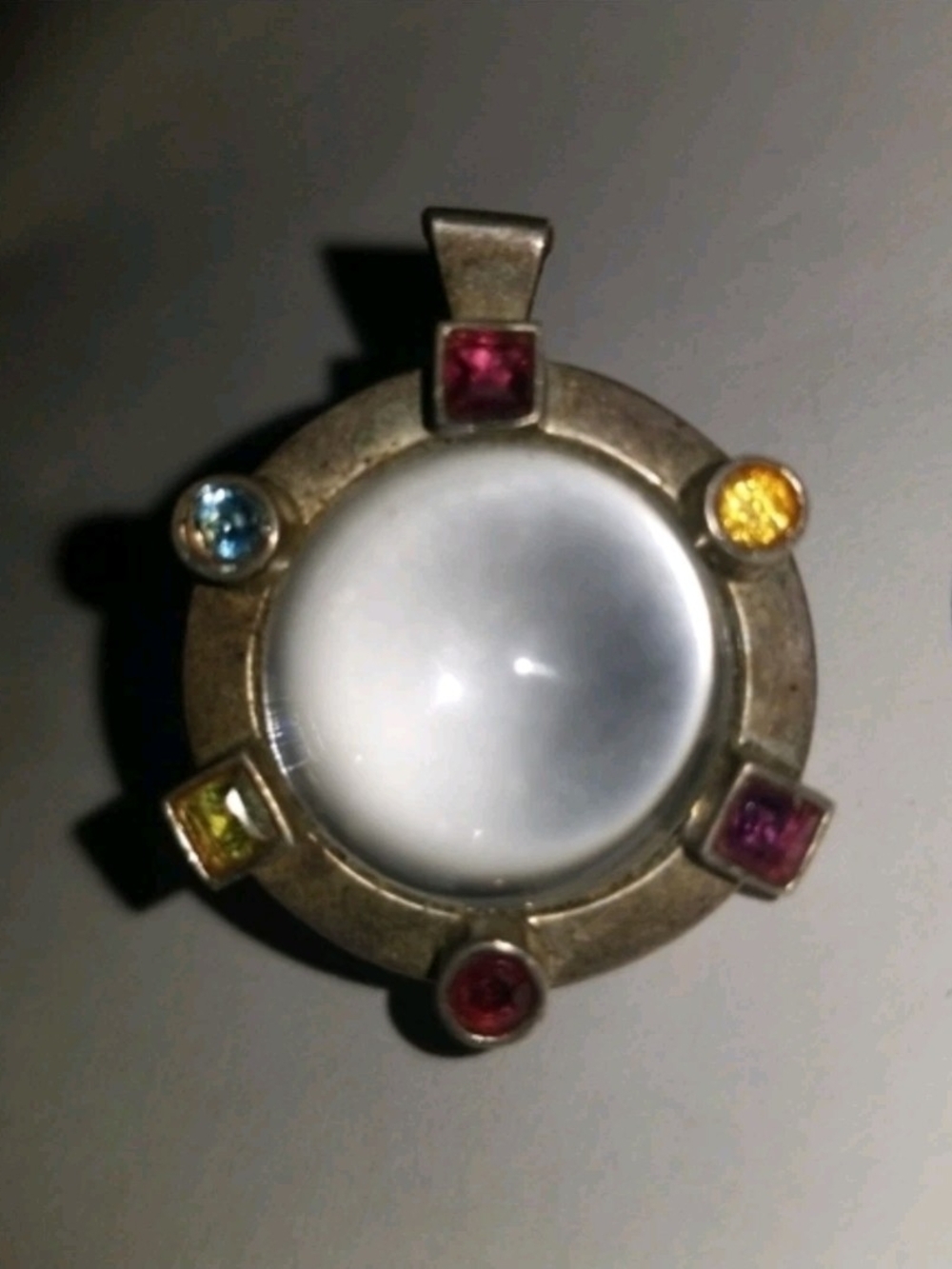 Vintage  Pools of Light Rock Quartz Sterling Silver Pendant With Gemstones
